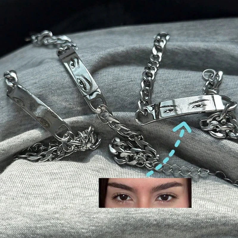 Customized Photo Engraved Couple Bracelet Personalized Laser Engraved Eye Picture On Stainless Steel Chain Jewelry Couples Gifts