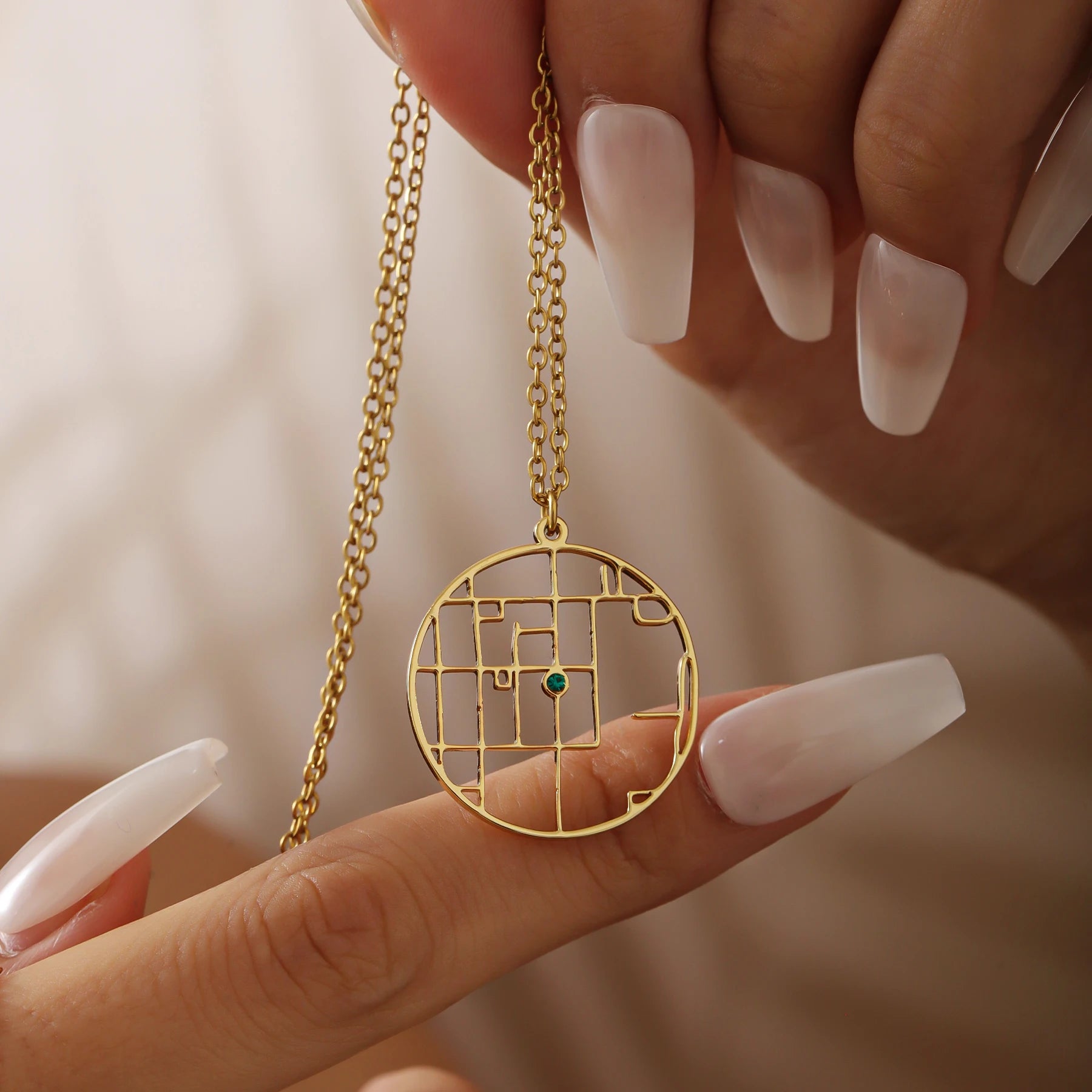 Custom First Met Map Necklace with GPS Coordinates & Birthstone Personalized Anniversary Gift for Couples Travel Lover Jewelry