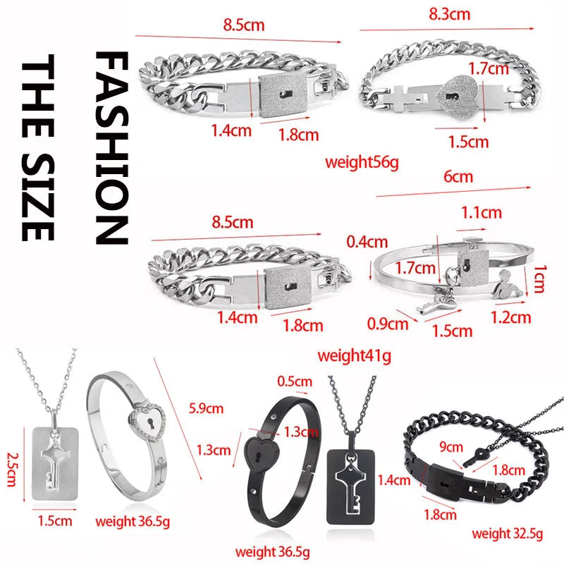 Valentine's Day Stainless Steel Bracelet Love Lock Bracelet Can Be Opened Key Pendant Necklace Men And Women Couple Jewelry Gift