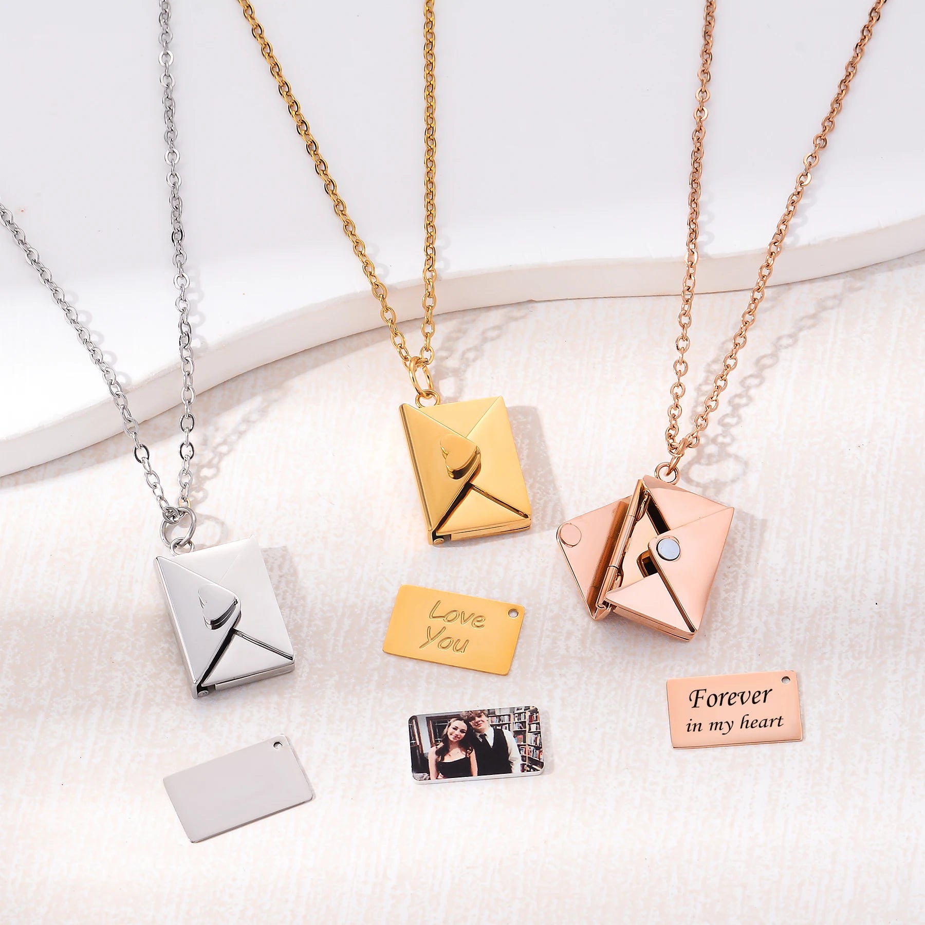 Love Envelope Necklace for Women Couples Customized Photo Picture Love You Message Stainless Steel Jewelry Christmas Gift