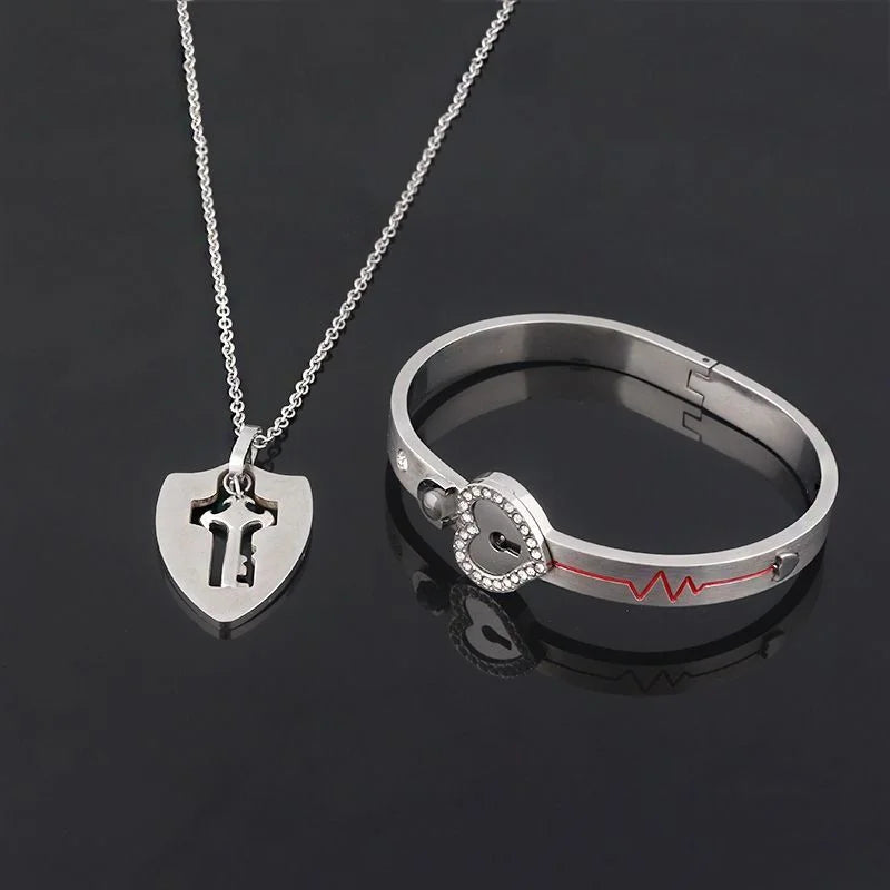 Valentine's Day Stainless Steel Bracelet Love Lock Bracelet Can Be Opened Key Pendant Necklace Men And Women Couple Jewelry Gift