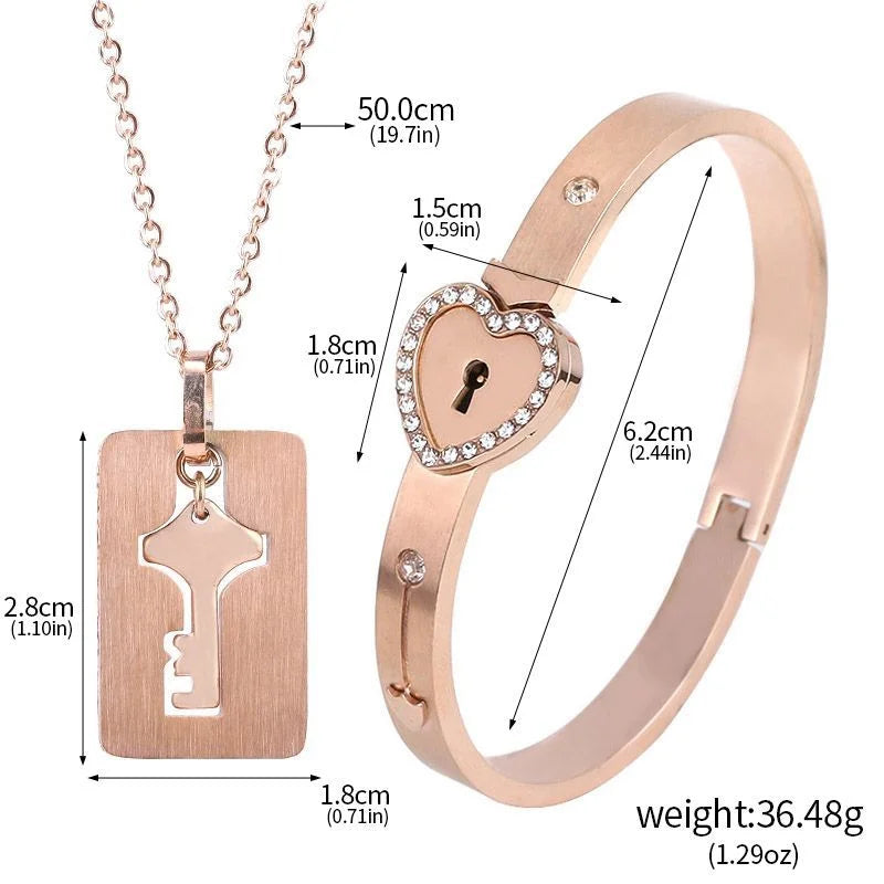 Valentine's Day Stainless Steel Bracelet Love Lock Bracelet Can Be Opened Key Pendant Necklace Men And Women Couple Jewelry Gift