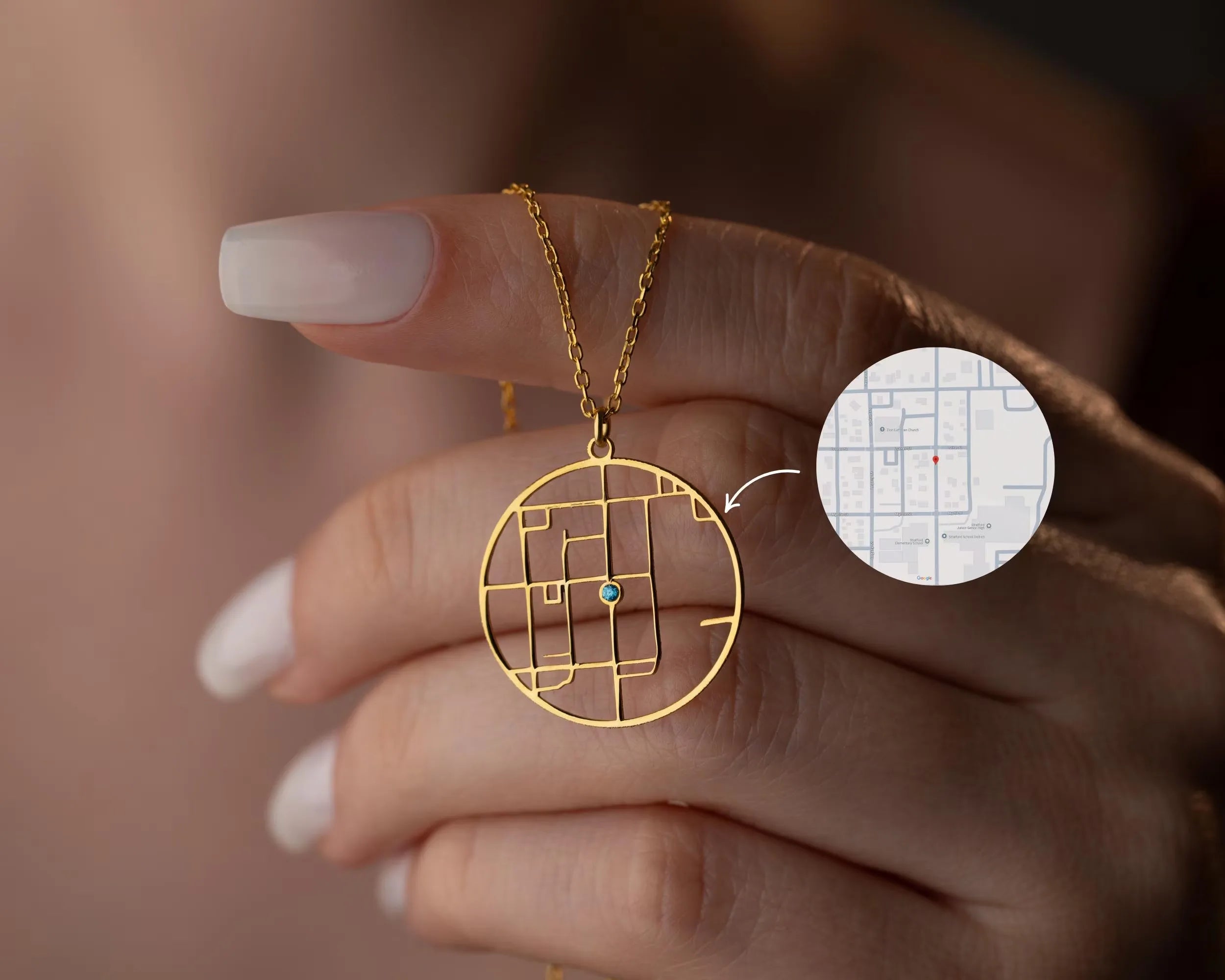 Custom First Met Map Necklace with GPS Coordinates & Birthstone Personalized Anniversary Gift for Couples Travel Lover Jewelry