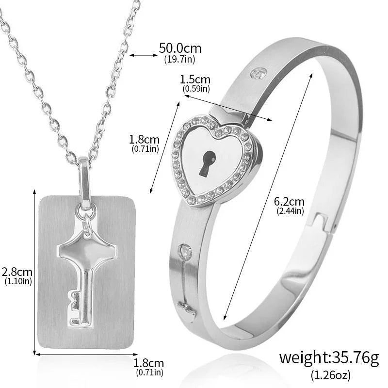 Valentine's Day Stainless Steel Bracelet Love Lock Bracelet Can Be Opened Key Pendant Necklace Men And Women Couple Jewelry Gift