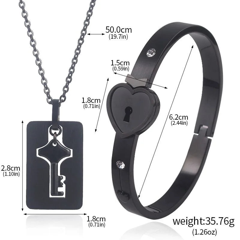 Valentine's Day Stainless Steel Bracelet Love Lock Bracelet Can Be Opened Key Pendant Necklace Men And Women Couple Jewelry Gift