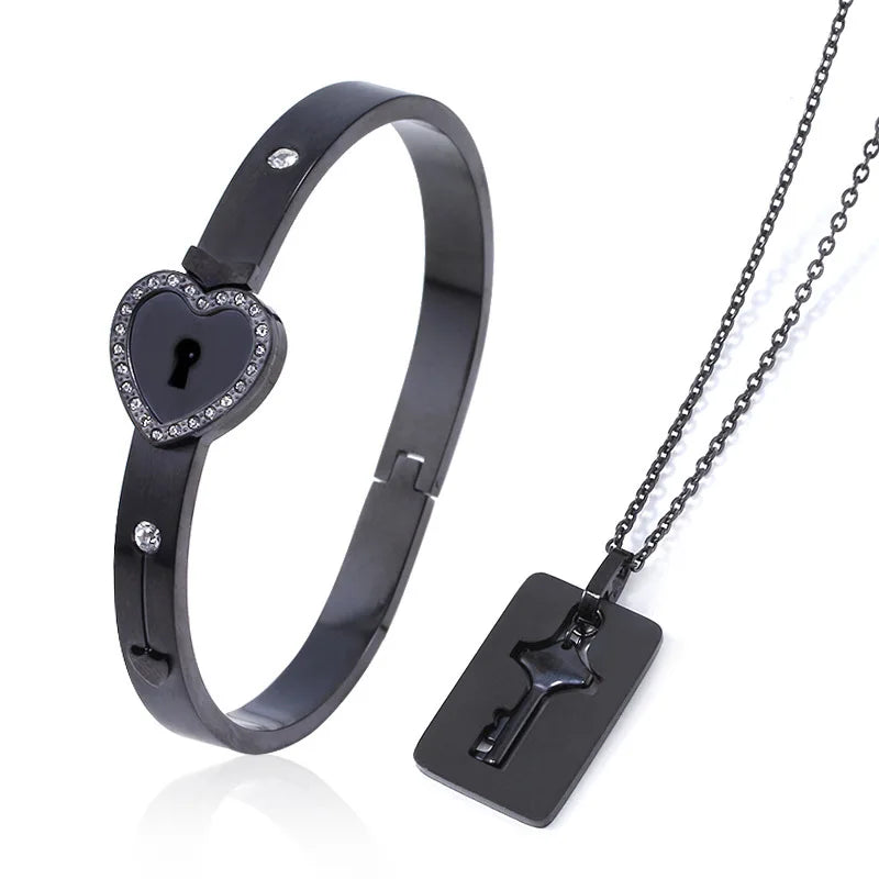 Valentine's Day Stainless Steel Bracelet Love Lock Bracelet Can Be Opened Key Pendant Necklace Men And Women Couple Jewelry Gift