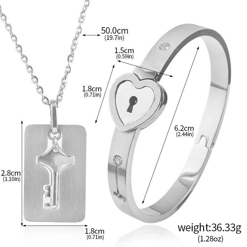 Valentine's Day Stainless Steel Bracelet Love Lock Bracelet Can Be Opened Key Pendant Necklace Men And Women Couple Jewelry Gift