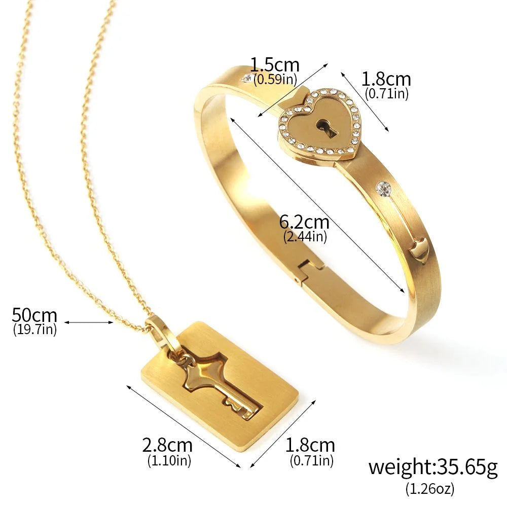 Valentine's Day Stainless Steel Bracelet Love Lock Bracelet Can Be Opened Key Pendant Necklace Men And Women Couple Jewelry Gift