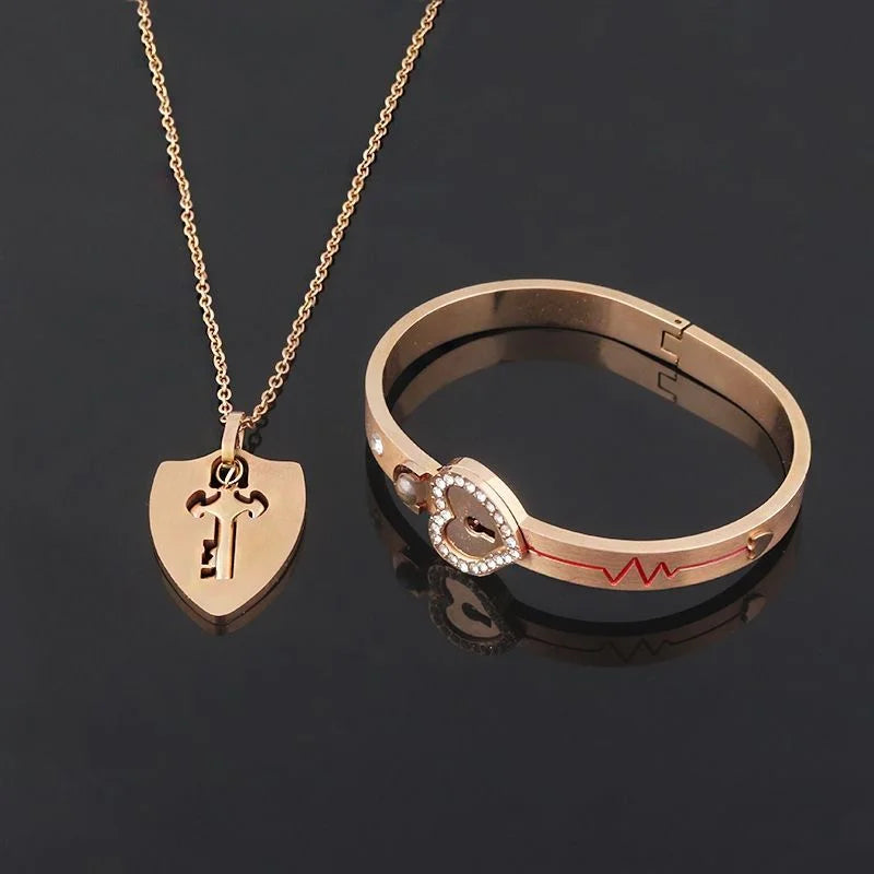 Valentine's Day Stainless Steel Bracelet Love Lock Bracelet Can Be Opened Key Pendant Necklace Men And Women Couple Jewelry Gift