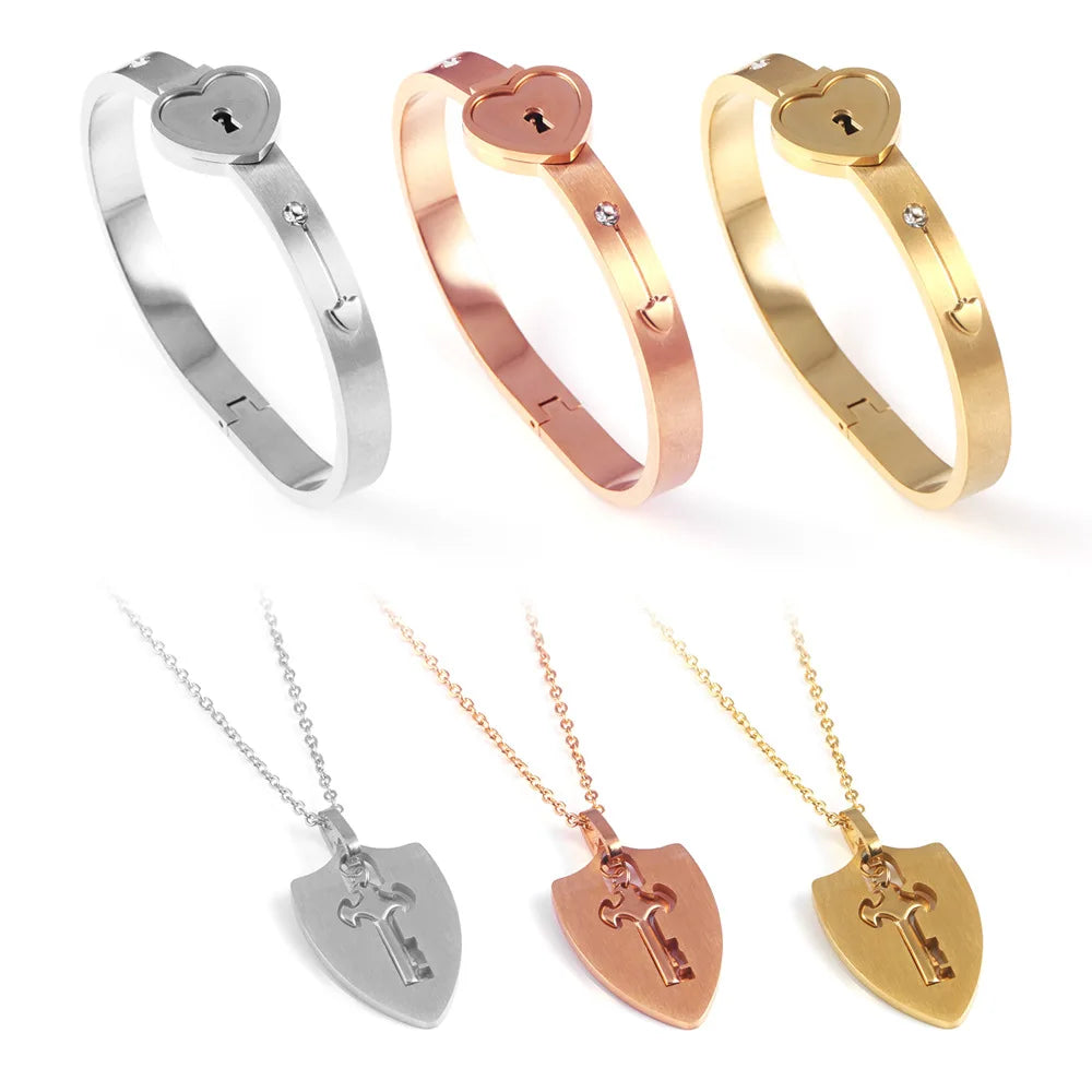Valentine's Day Stainless Steel Bracelet Love Lock Bracelet Can Be Opened Key Pendant Necklace Men And Women Couple Jewelry Gift