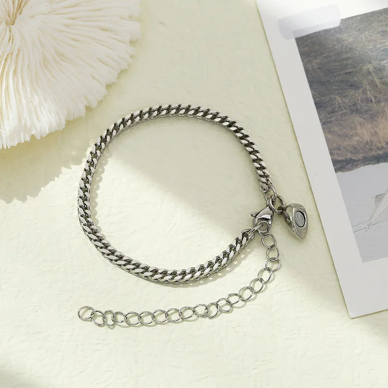 100% Unfading Stainless Steel Bracelet Chain For Lovers Magnet Couple Braslet Heart Attract Paired Brazalete Friendship Jewelry