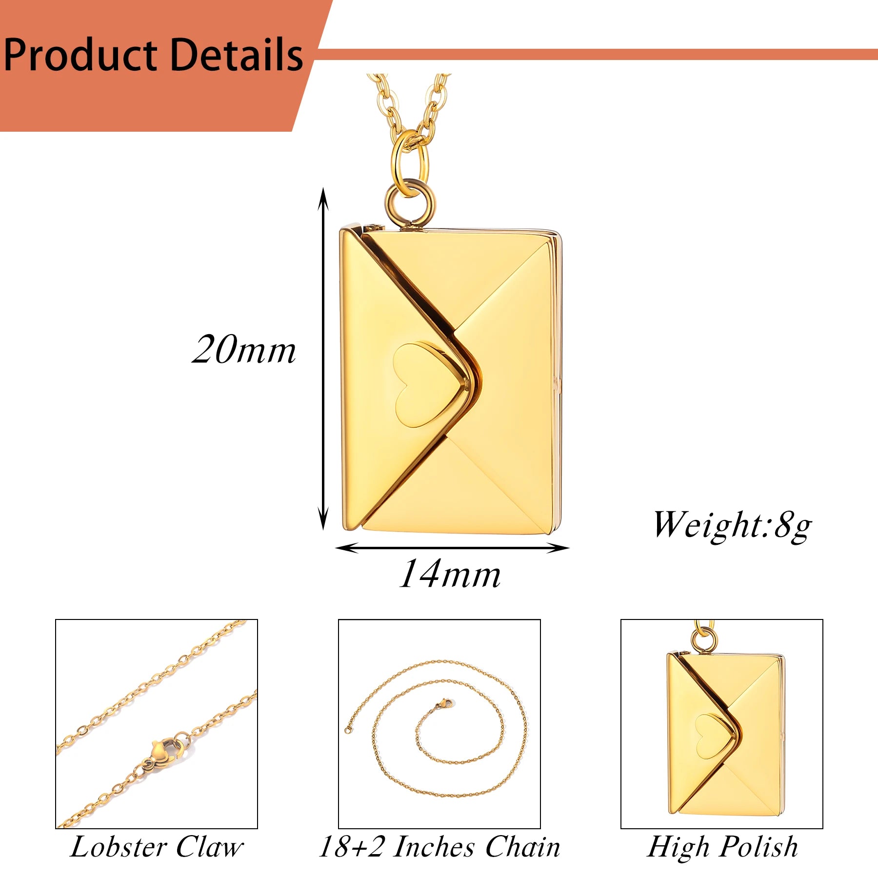 Love Envelope Necklace for Women Couples Customized Photo Picture Love You Message Stainless Steel Jewelry Christmas Gift