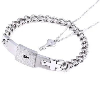 Valentine's Day Stainless Steel Bracelet Love Lock Bracelet Can Be Opened Key Pendant Necklace Men And Women Couple Jewelry Gift