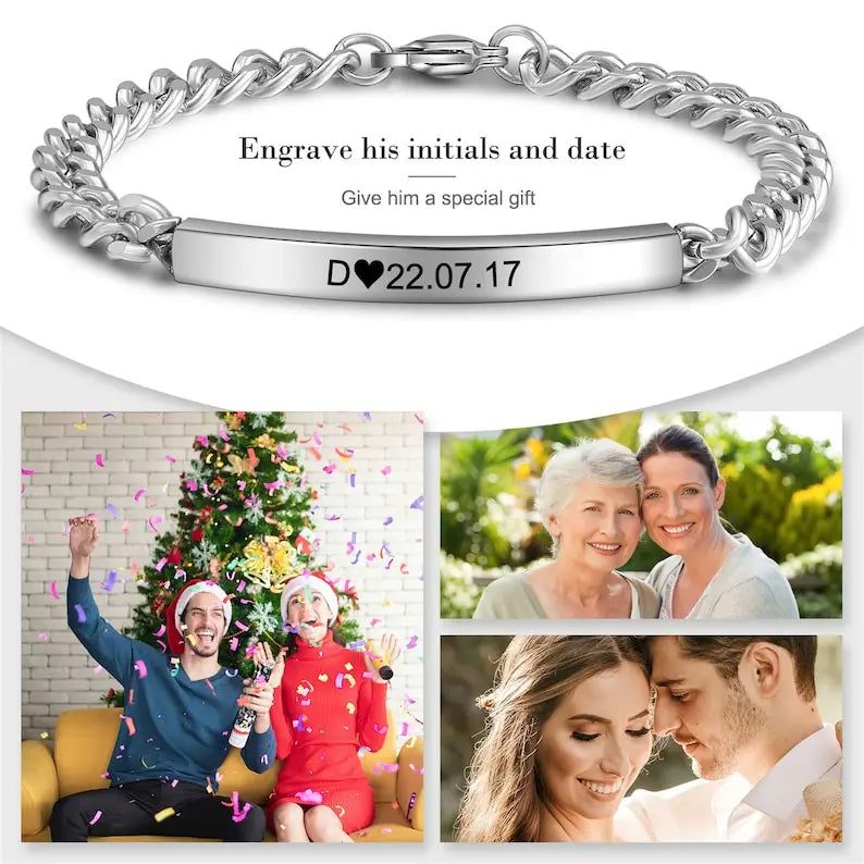 Personalized Stainless Steel Couple Name Bracelet Gift for Lover Girlfriend Boyfriend Friendship Custom Engrave Text Bracelets